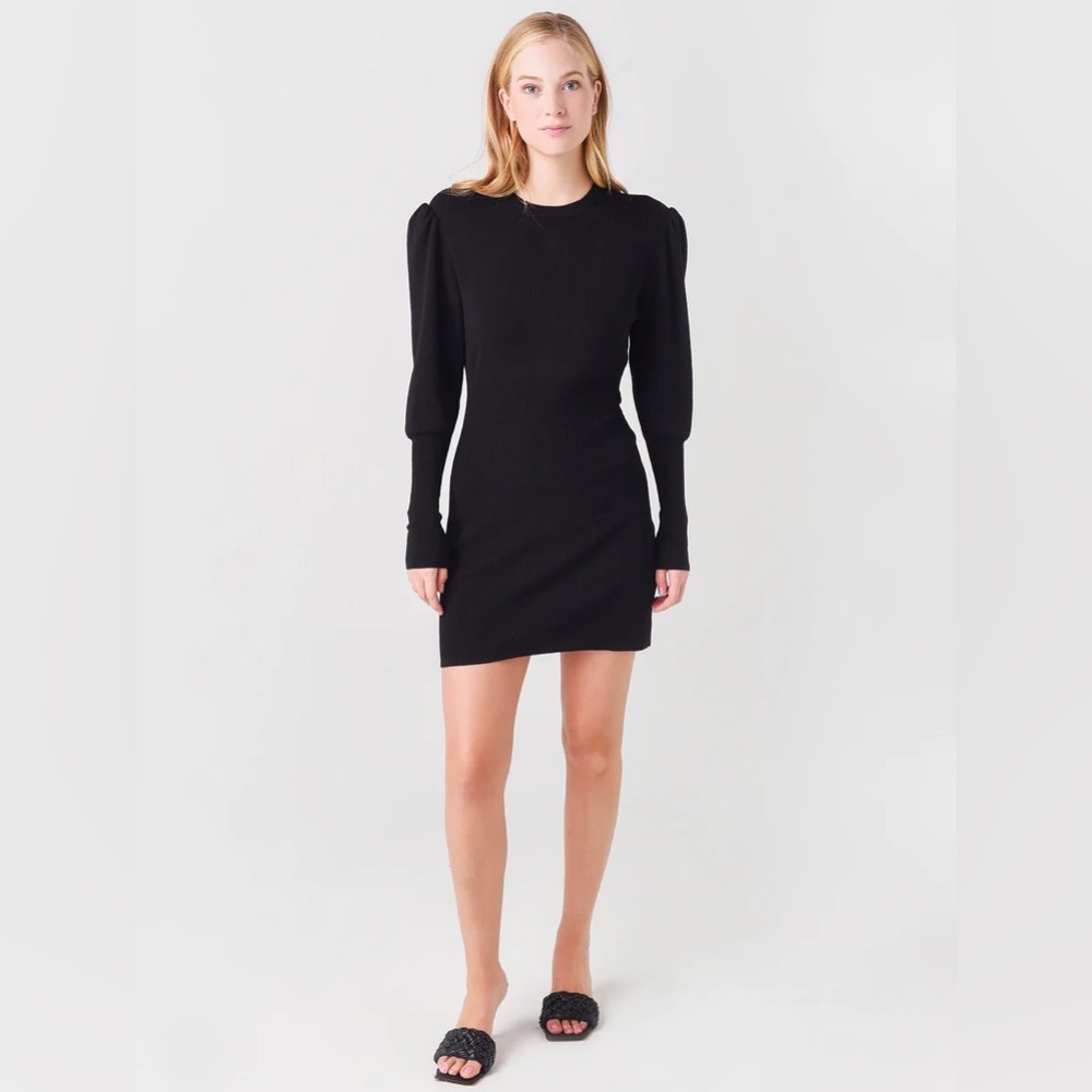 Ba&Sh Salome Black Knit Ribbed Long Sleeve Sweater Mini Dress